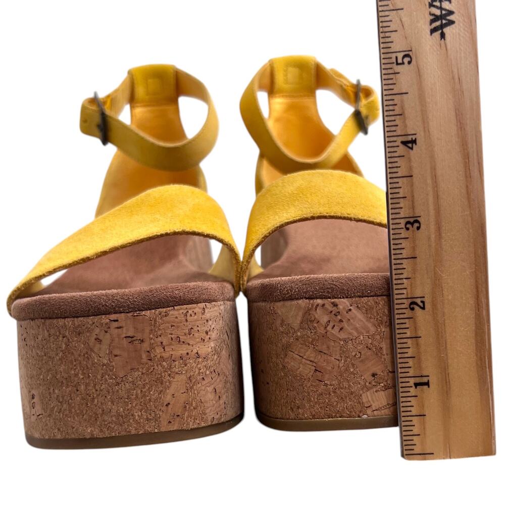 TOMS Laila Cork Platform Sandal in Yellow Suede Ankle Strap 3" Heel Womens Sz. 9 - Picture 11 of 16